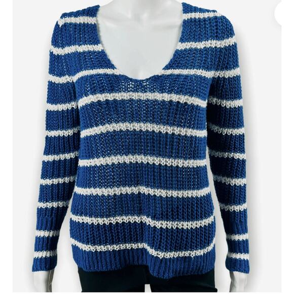 Banana Republic Blue White Stripe Cotton Sweater XS Nautical Coastal - Picture 3 of 7